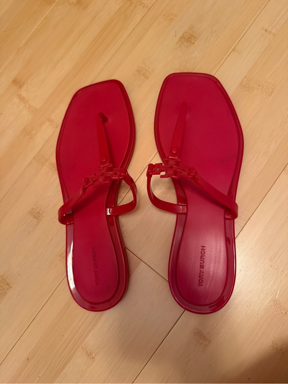 Tory Burch Red Jelly Square-Toe Thong Sandals